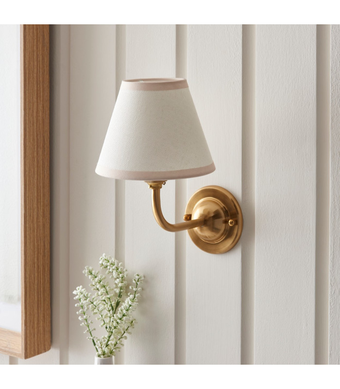 Dome Arc Brushed Aged Brass Plate Wall Light with Vintage White Fabric Ivy Shade 16cm B22-3