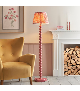 Higgledy Gloss Pink Clay Paint Floor Lamp with Coral Pink Fabric Ikat Shade 35cm E27-2