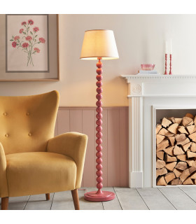 Higgledy Gloss Pink Clay Paint Floor Lamp with Vintage White Fabric Ivy Shade 35cm E27-2