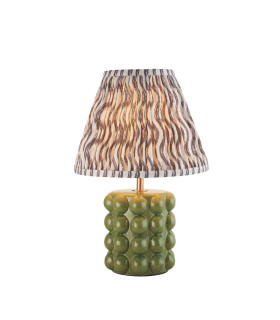 Bobble Olive Green Glaze Table Lamp with Pearl Grey Fabric Ripple Shade 25cm B22-1