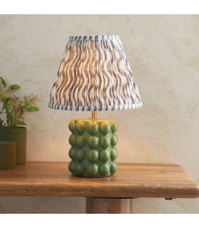 Bobble Olive Green Glaze Table Lamp with Pearl Grey Fabric Ripple Shade 25cm B22-2