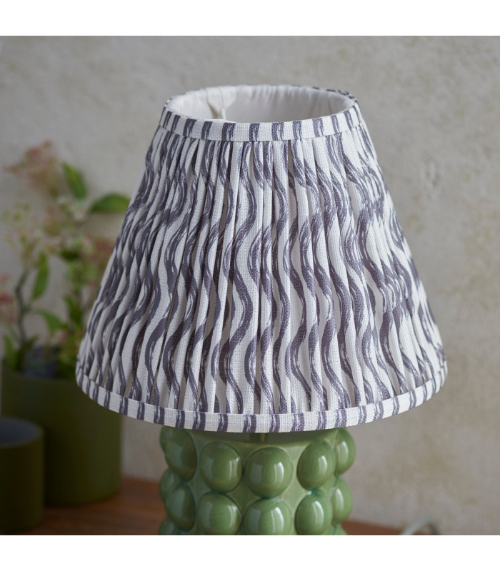 Bobble Olive Green Glaze Table Lamp with Pearl Grey Fabric Ripple Shade 25cm B22-4