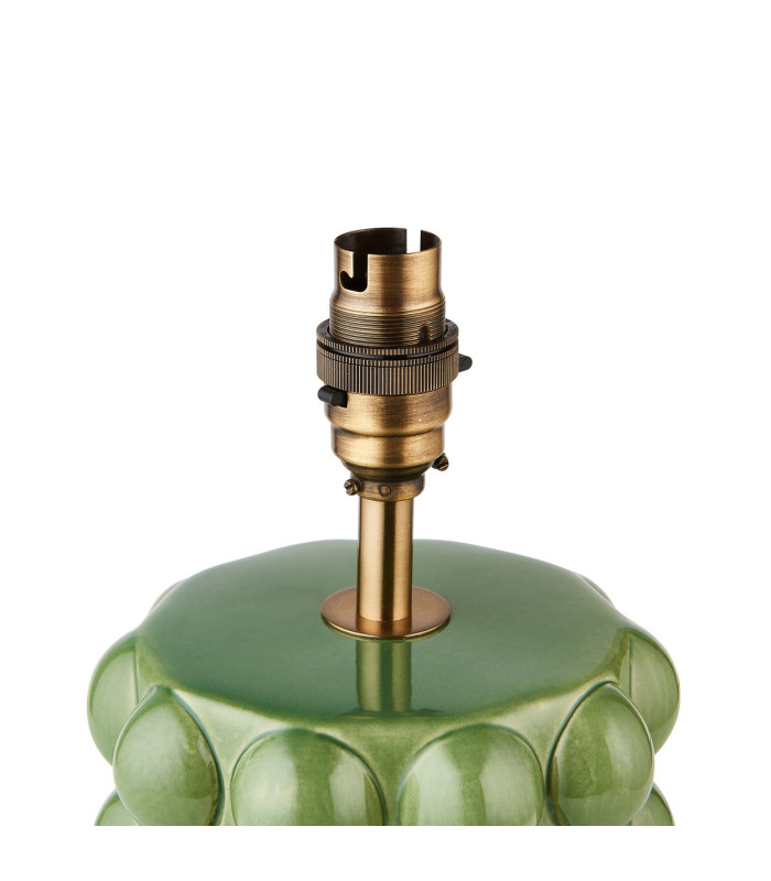 Bobble Olive Green Glaze Table Lamp with Pearl Grey Fabric Ripple Shade 25cm B22-7