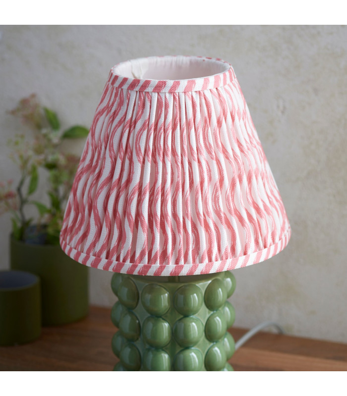 Bobble Olive Green Glaze Table Lamp with Coral Pink Fabric Ripple Shade 25cm B22-4