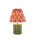 Bobble Olive Green Glaze Table Lamp with Apricot Orange Fabric Zigzag Shade 25cm B22-1