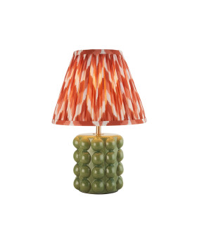 Bobble Olive Green Glaze Table Lamp with Apricot Orange Fabric Zigzag Shade 25cm B22-1
