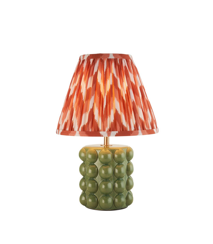 Bobble Olive Green Glaze Table Lamp with Apricot Orange Fabric Zigzag Shade 25cm B22-1