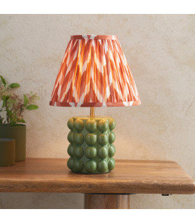 Bobble Olive Green Glaze Table Lamp with Apricot Orange Fabric Zigzag Shade 25cm B22-2
