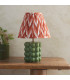 Bobble Olive Green Glaze Table Lamp with Apricot Orange Fabric Zigzag Shade 25cm B22-3