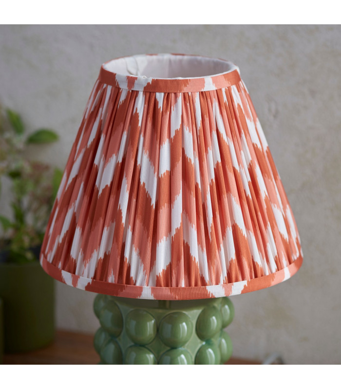 Bobble Olive Green Glaze Table Lamp with Apricot Orange Fabric Zigzag Shade 25cm B22-4
