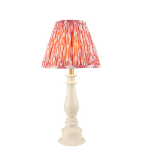 Myrtle Almond White Table Lamp with Coral Pink Fabric Ikat Shade 25cm B22-1