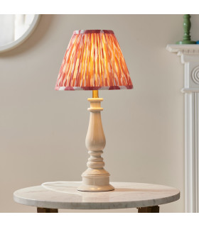 Myrtle Almond White Table Lamp with Coral Pink Fabric Ikat Shade 25cm B22-2