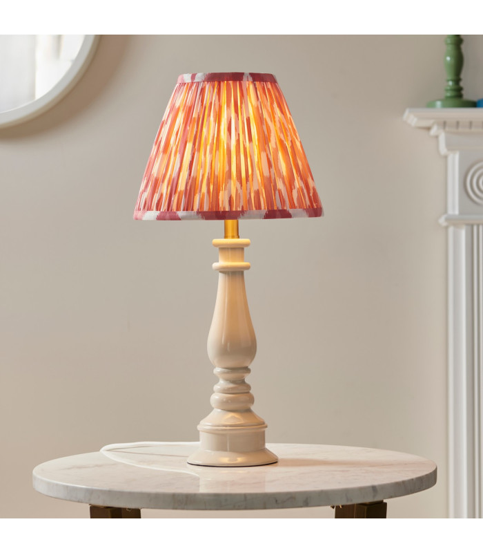 Myrtle Almond White Table Lamp with Coral Pink Fabric Ikat Shade 25cm B22-2