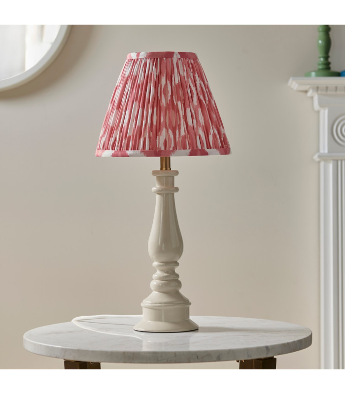 Myrtle Almond White Table Lamp with Coral Pink Fabric Ikat Shade 25cm B22-3