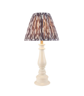 Myrtle Almond White Table Lamp with Pearl Grey Fabric Ikat Shade 25cm B22-1