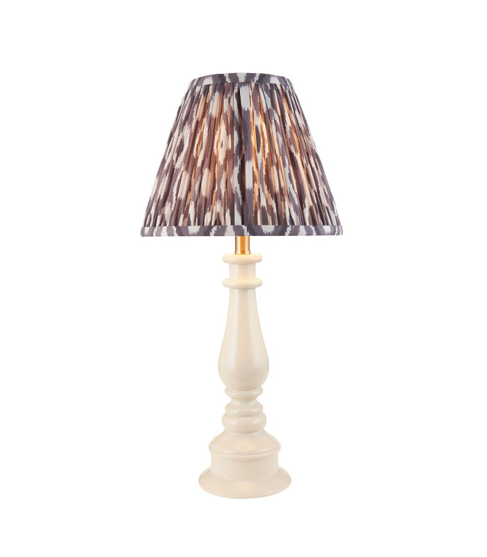 Myrtle Almond White Table Lamp with Pearl Grey Fabric Ikat Shade 25cm B22-1