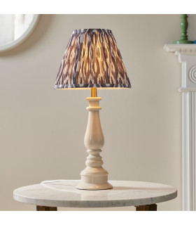 Myrtle Almond White Table Lamp with Pearl Grey Fabric Ikat Shade 25cm B22-2