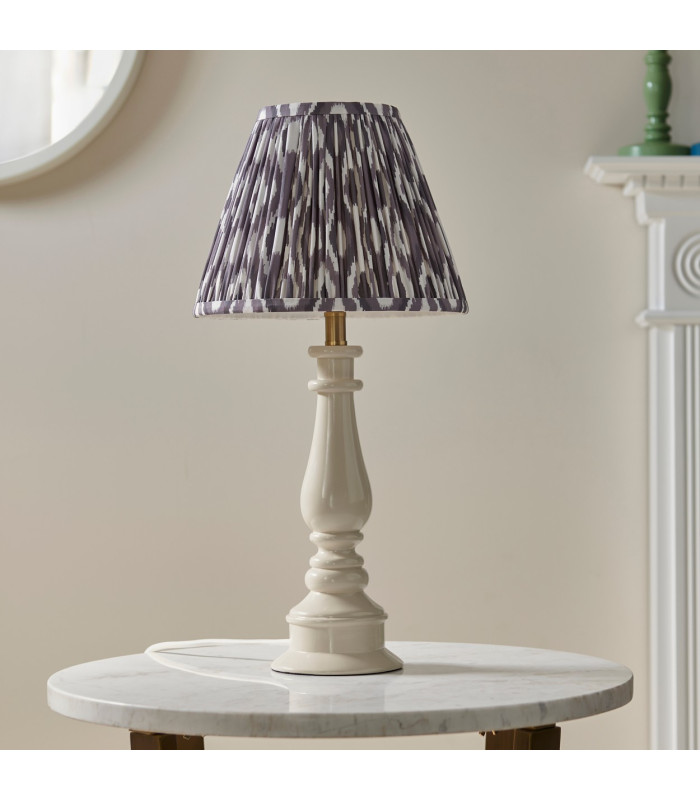 Myrtle Almond White Table Lamp with Pearl Grey Fabric Ikat Shade 25cm B22-3