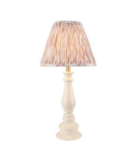 Myrtle Almond White Table Lamp with Neutral Print Fabric Ikat Shade 25cm B22-1