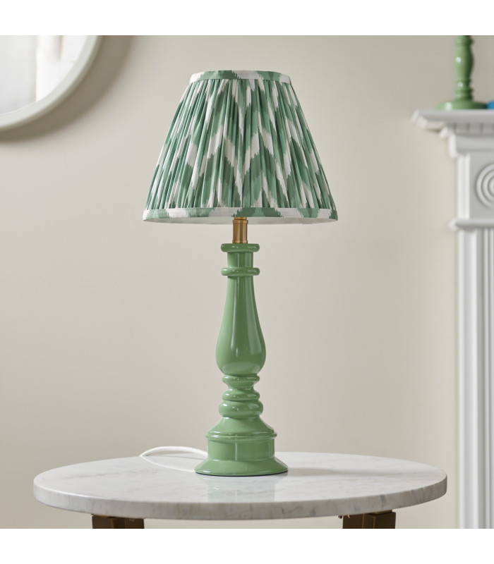 Myrtle Cotswold Green Table Lamp with Cotswold Green Fabric Zigzag Shade 25cm B22-3