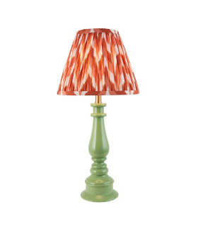 Myrtle Cotswold Green Table Lamp with Apricot Orange Fabric Zigzag Shade 25cm B22-1