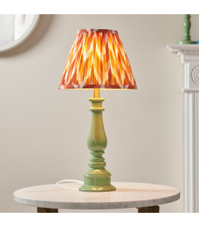 Myrtle Cotswold Green Table Lamp with Apricot Orange Fabric Zigzag Shade 25cm B22-2