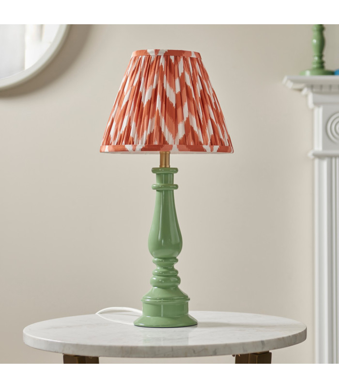 Myrtle Cotswold Green Table Lamp with Apricot Orange Fabric Zigzag Shade 25cm B22-3