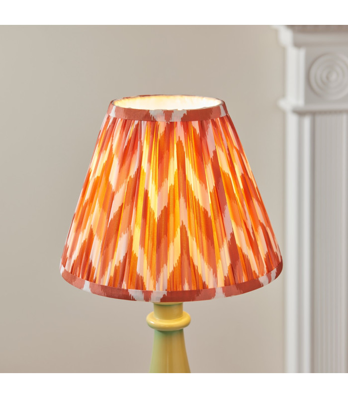 Myrtle Cotswold Green Table Lamp with Apricot Orange Fabric Zigzag Shade 25cm B22-4