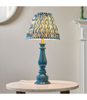 Myrtle Marlin Blue Table Lamp with Marlin Blue Fabric Ripple Shade 25cm B22-2