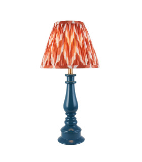 Myrtle Marlin Blue Table Lamp with Apricot Orange Fabric Zigzag Shade 25cm B22-1