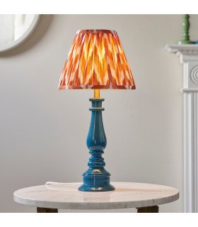 Myrtle Marlin Blue Table Lamp with Apricot Orange Fabric Zigzag Shade 25cm B22-2