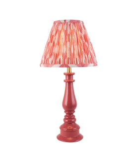Myrtle Pink Clay Table Lamp with Coral Pink Fabric Ikat Shade 25cm B22-1