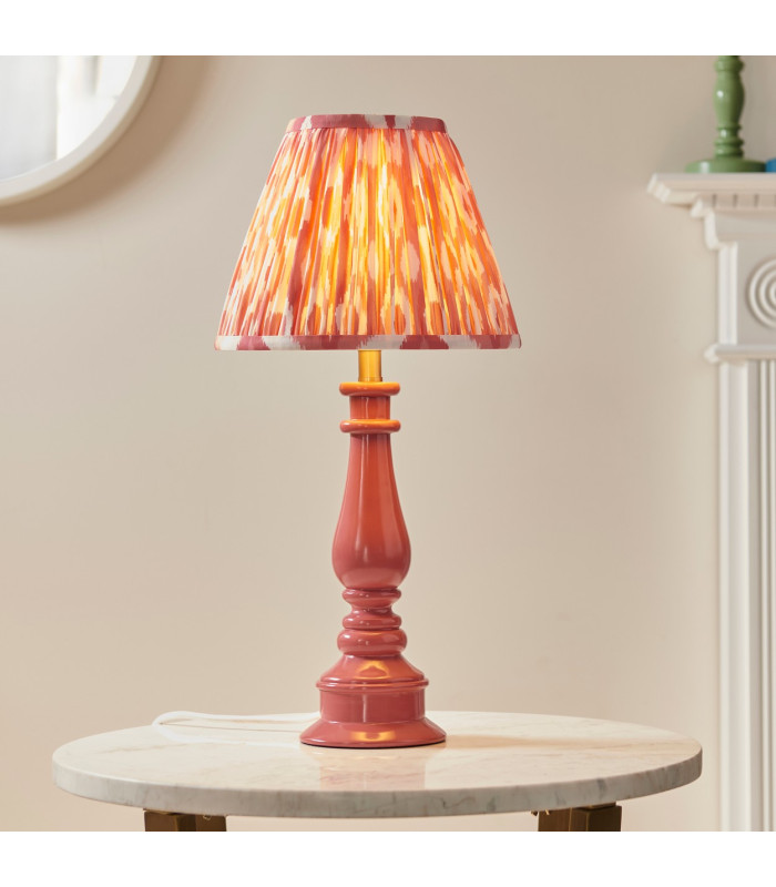 Myrtle Pink Clay Table Lamp with Coral Pink Fabric Ikat Shade 25cm B22-2
