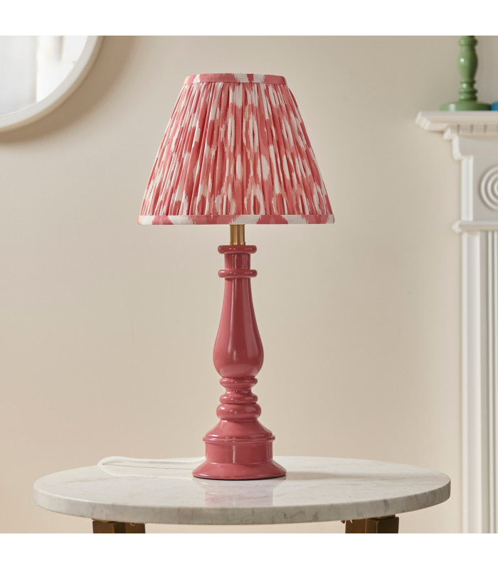 Myrtle Pink Clay Table Lamp with Coral Pink Fabric Ikat Shade 25cm B22-3