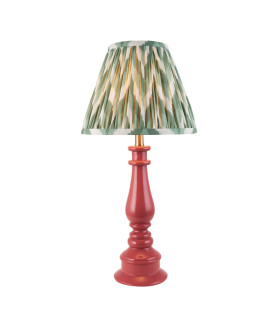 Myrtle Pink Clay Table Lamp with Cotswold Green Fabric Zigzag Shade 25cm B22-1