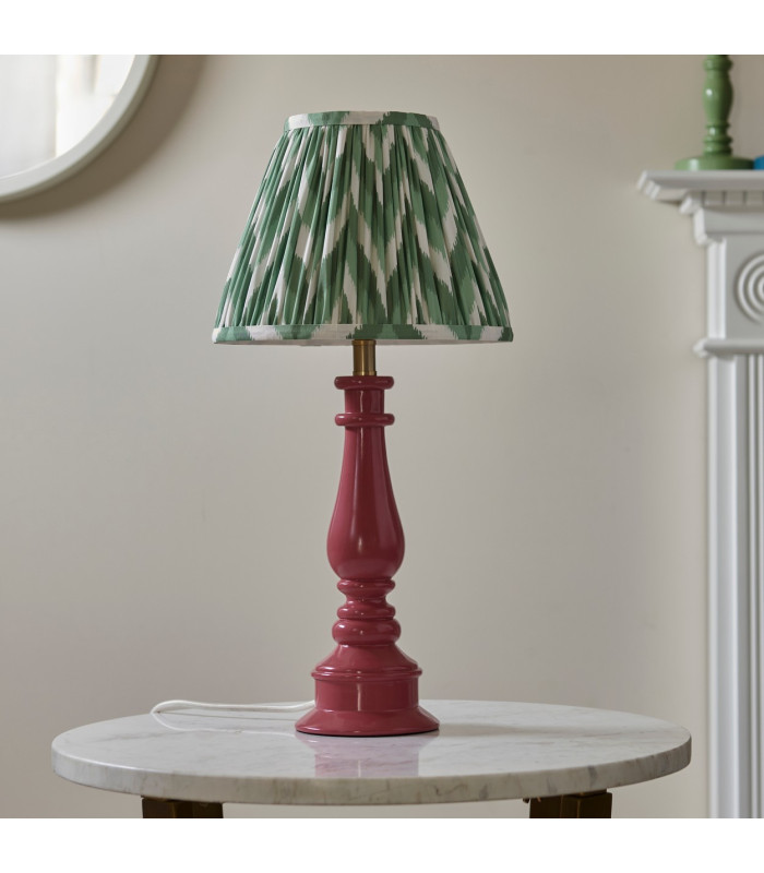 Myrtle Pink Clay Table Lamp with Cotswold Green Fabric Zigzag Shade 25cm B22-3