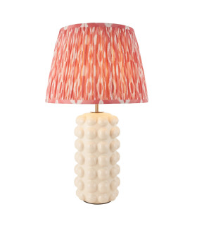 Bobble White Crackle Glaze Table Lamp with Coral Pink Fabric Ikat Shade 35cm B22-1