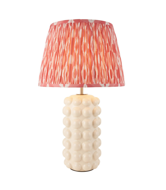 Bobble White Crackle Glaze Table Lamp with Coral Pink Fabric Ikat Shade 35cm B22-1