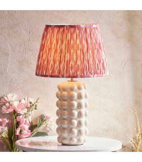 Bobble White Crackle Glaze Table Lamp with Coral Pink Fabric Ikat Shade 35cm B22-2