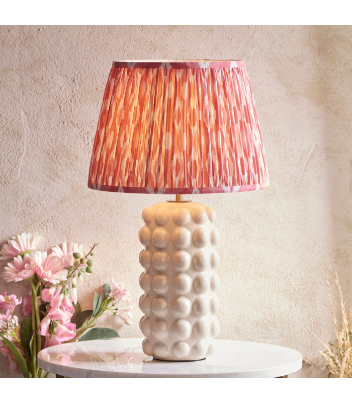 Bobble White Crackle Glaze Table Lamp with Coral Pink Fabric Ikat Shade 35cm B22-2