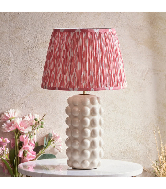 Bobble White Crackle Glaze Table Lamp with Coral Pink Fabric Ikat Shade 35cm B22-3