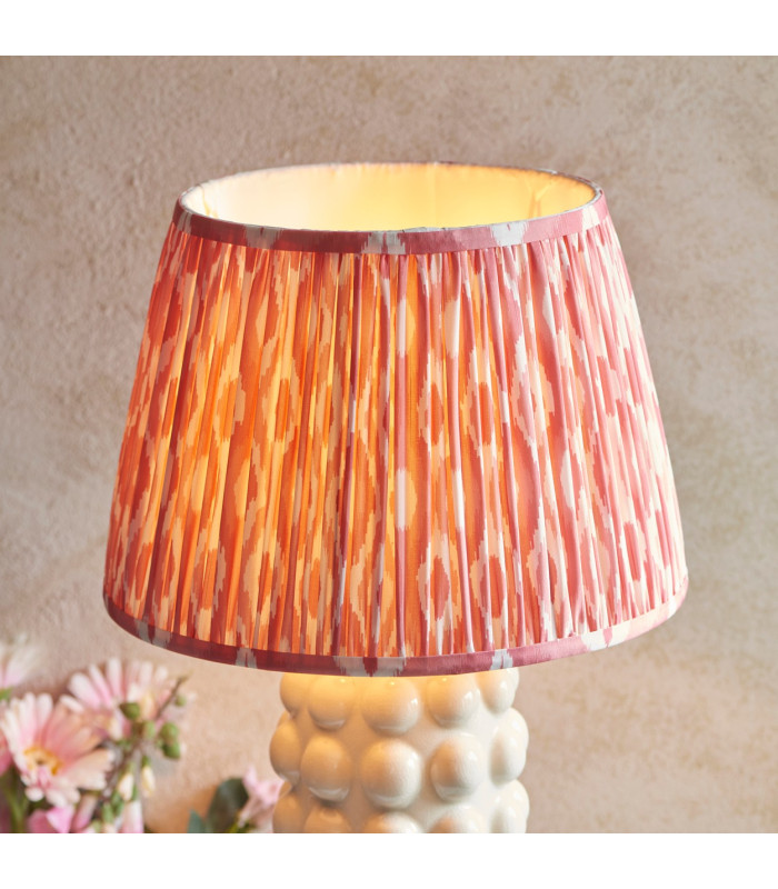 Bobble White Crackle Glaze Table Lamp with Coral Pink Fabric Ikat Shade 35cm B22-4