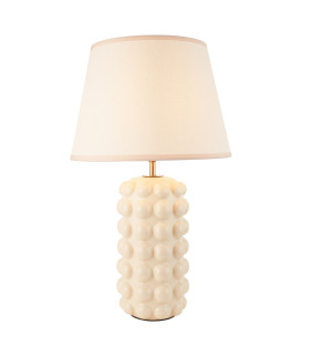 Bobble White Crackle Glaze Table Lamp with Vintage White Fabric Ivy Shade 35cm B22-1
