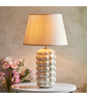 Bobble White Crackle Glaze Table Lamp with Vintage White Fabric Ivy Shade 35cm B22-2