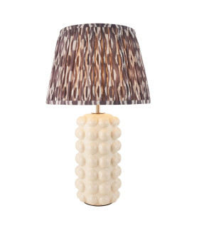 Bobble White Crackle Glaze Table Lamp with Pearl Grey Fabric Ikat Shade 35cm B22-1