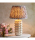 Bobble White Crackle Glaze Table Lamp with Pearl Grey Fabric Ikat Shade 35cm B22-2