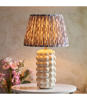 Bobble White Crackle Glaze Table Lamp with Pearl Grey Fabric Ikat Shade 35cm B22-2