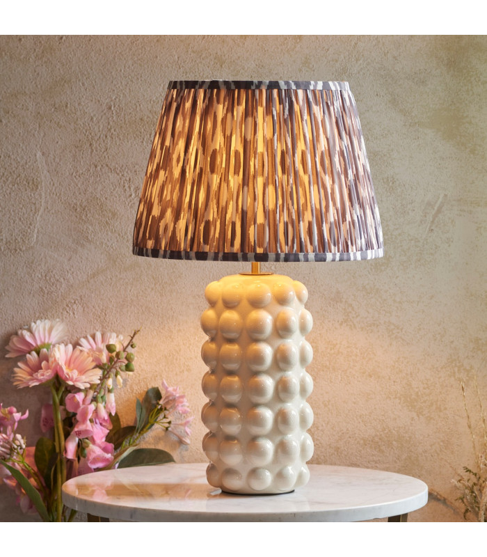Bobble White Crackle Glaze Table Lamp with Pearl Grey Fabric Ikat Shade 35cm B22-2