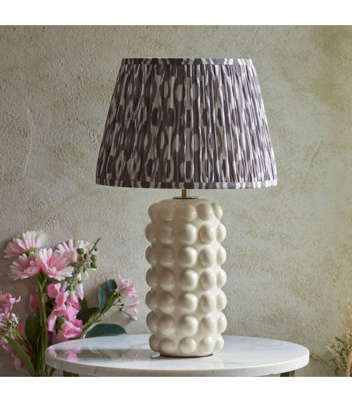 Bobble White Crackle Glaze Table Lamp with Pearl Grey Fabric Ikat Shade 35cm B22-3