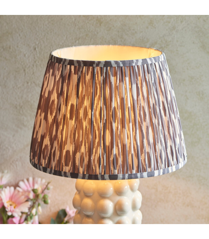 Bobble White Crackle Glaze Table Lamp with Pearl Grey Fabric Ikat Shade 35cm B22-4